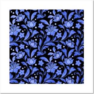 Cute Blue Color flower design pattern Posters and Art